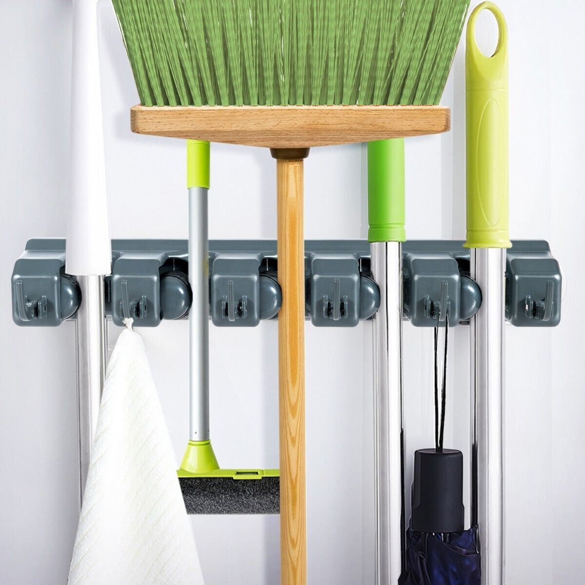 Wall-Mounted Broom Holder with 6 Expansion Screws