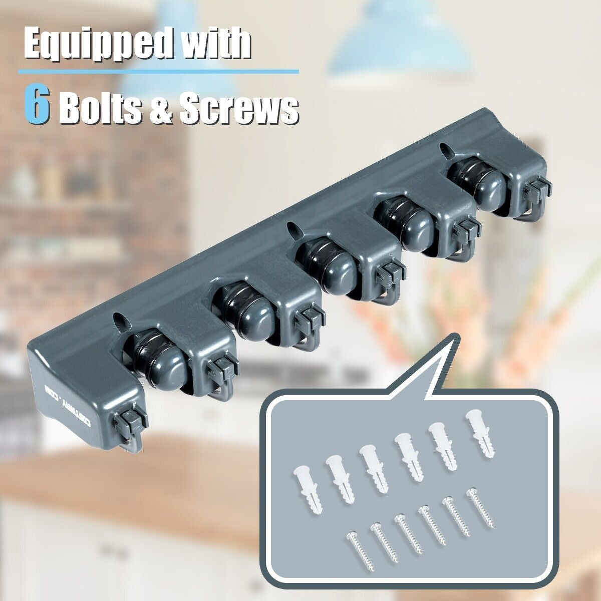 Wall-Mounted Broom Holder with 6 Expansion Screws