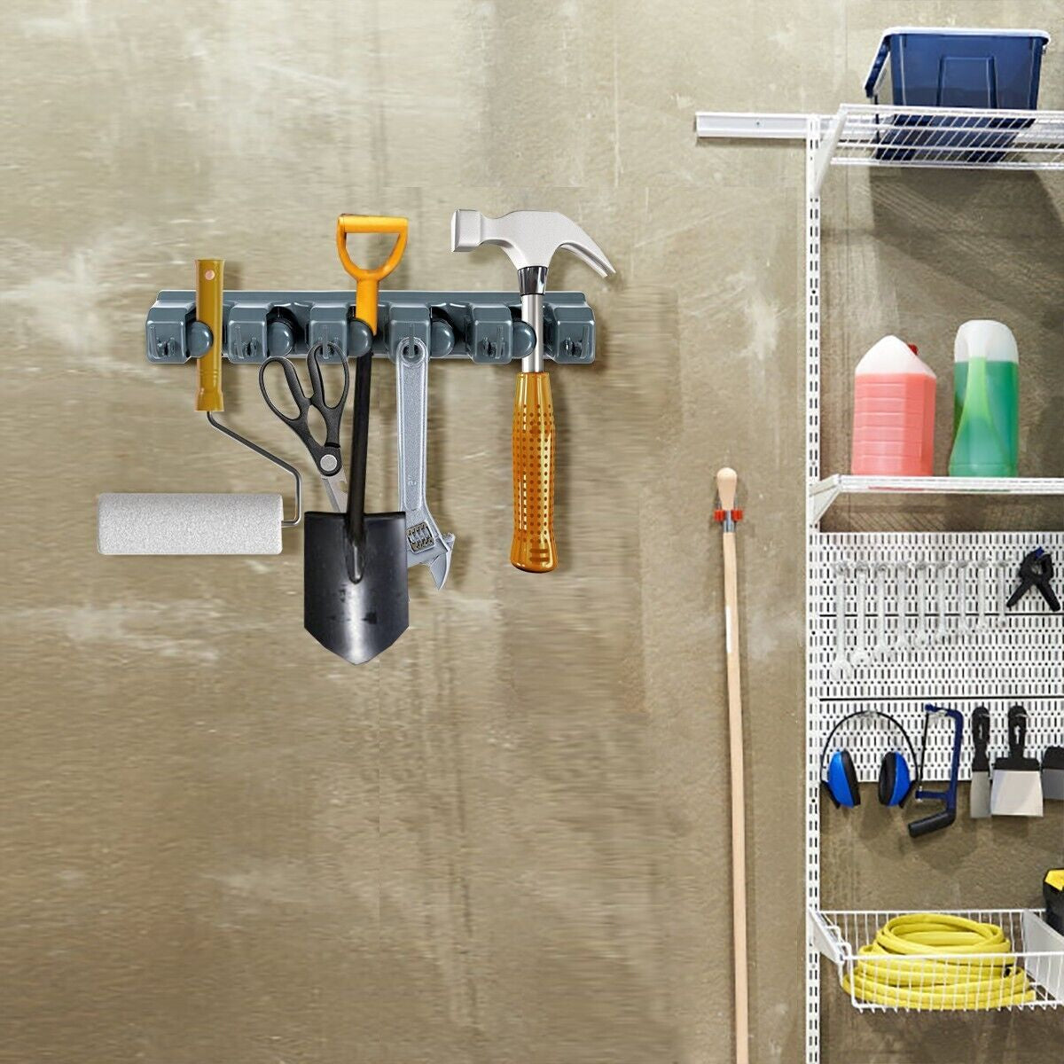 Wall-Mounted Broom Holder with 6 Expansion Screws